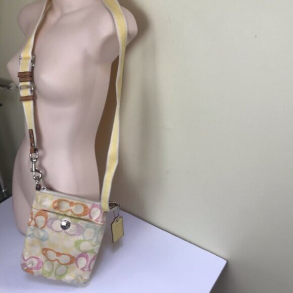 COACH Mini Signature SCRIBBLE CC Crossbody Bag Shoulder Lather Fabric Hobo Zip - Picture 9 of 13